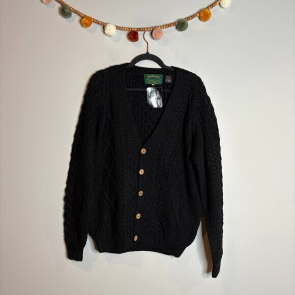 Vintage Deadstock Black Wool Cableknit Cardigan sweater - Picture 1 of 4